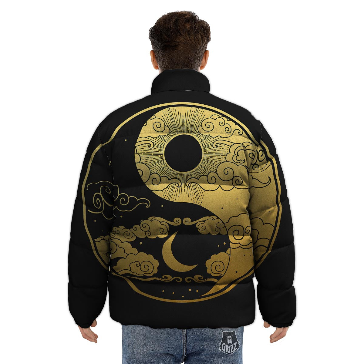 Yin Yang Moon And Sun Print Puffer Jacket-grizzshop