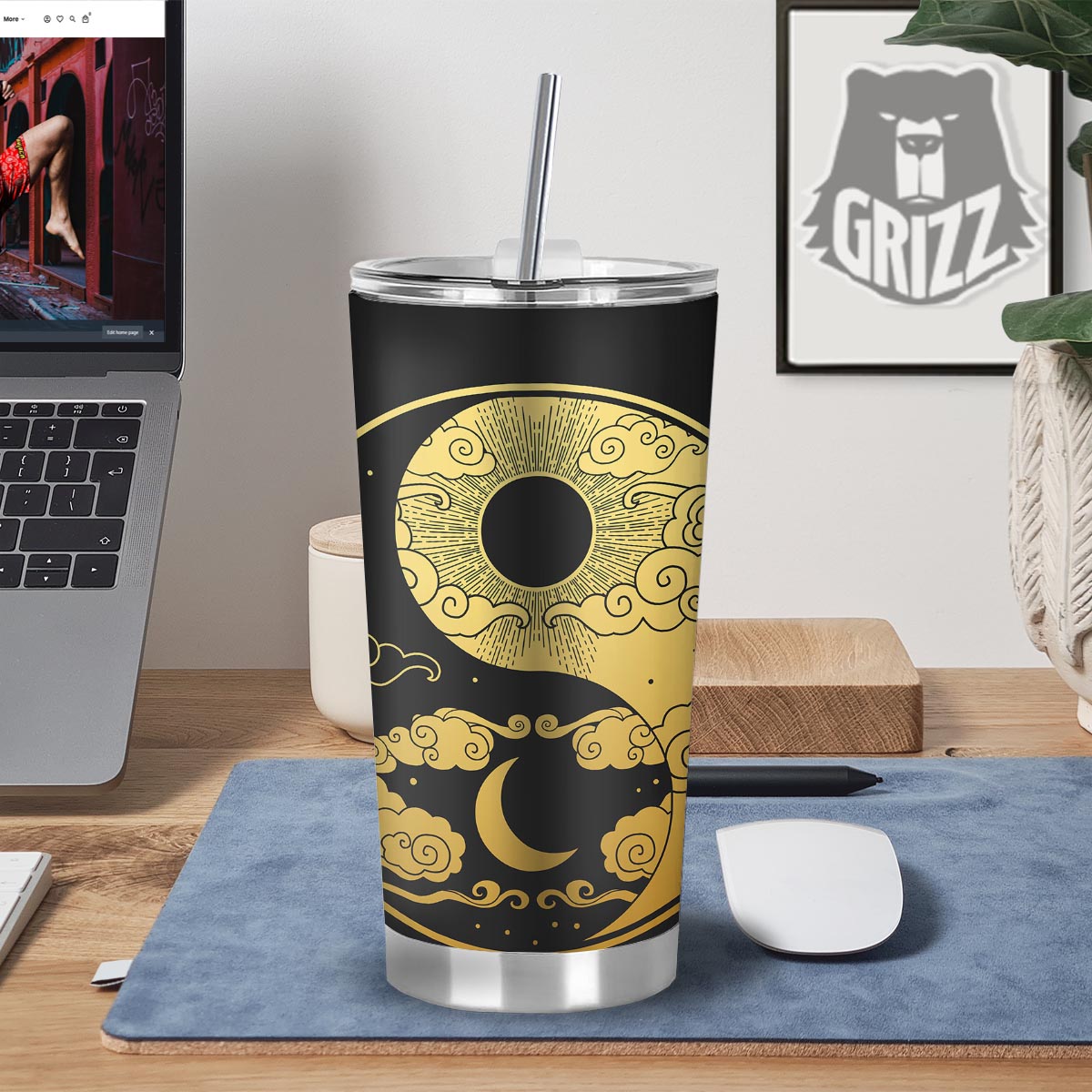 Yin Yang Moon And Sun Print Tumbler-grizzshop