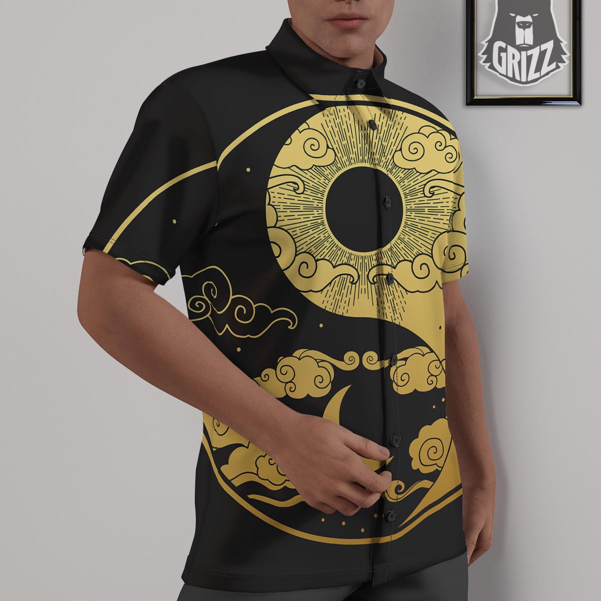 Yin Yang Moon And Sun Print Untucked Shirts-grizzshop