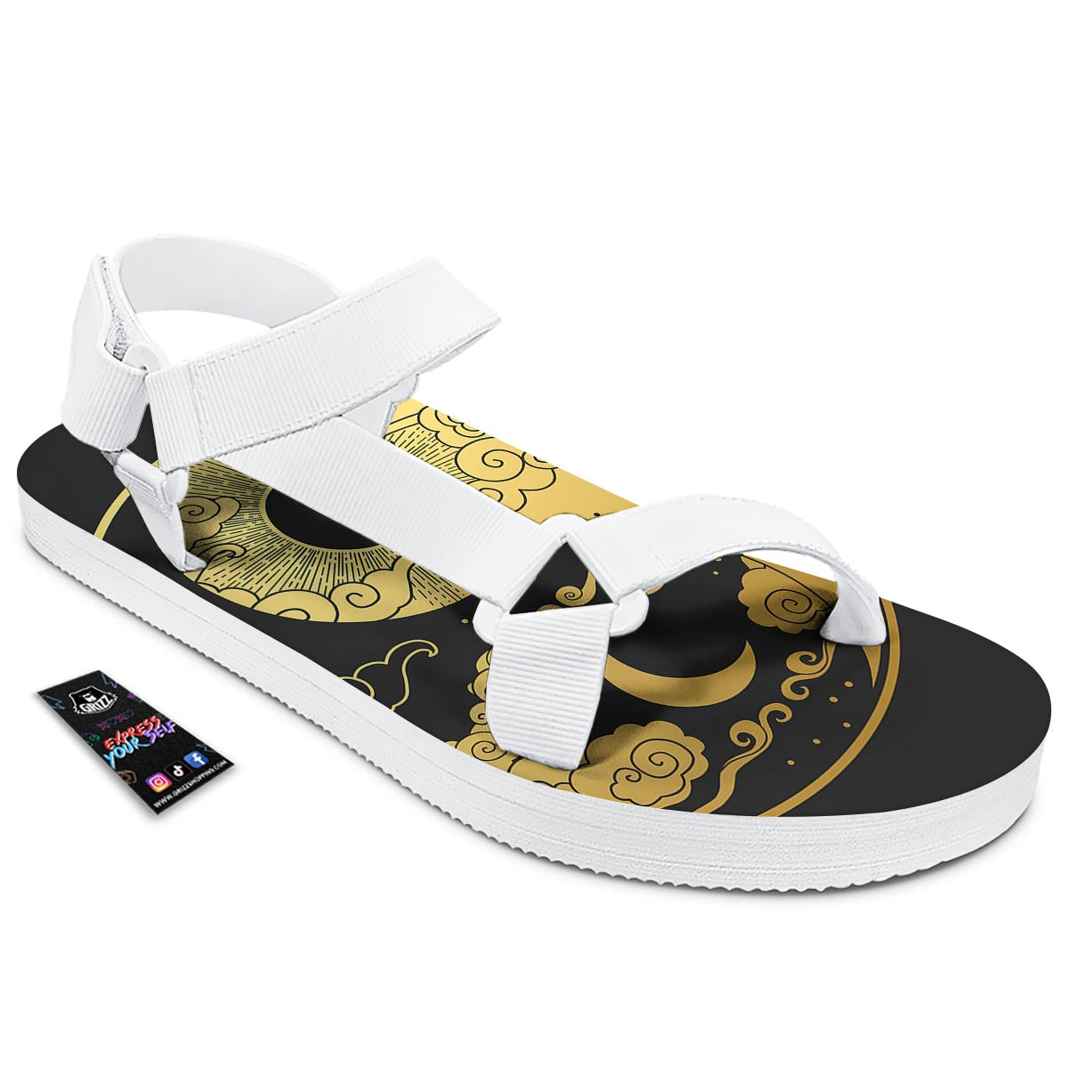 Yin Yang Moon And Sun Print White Open Toe Sandals-grizzshop
