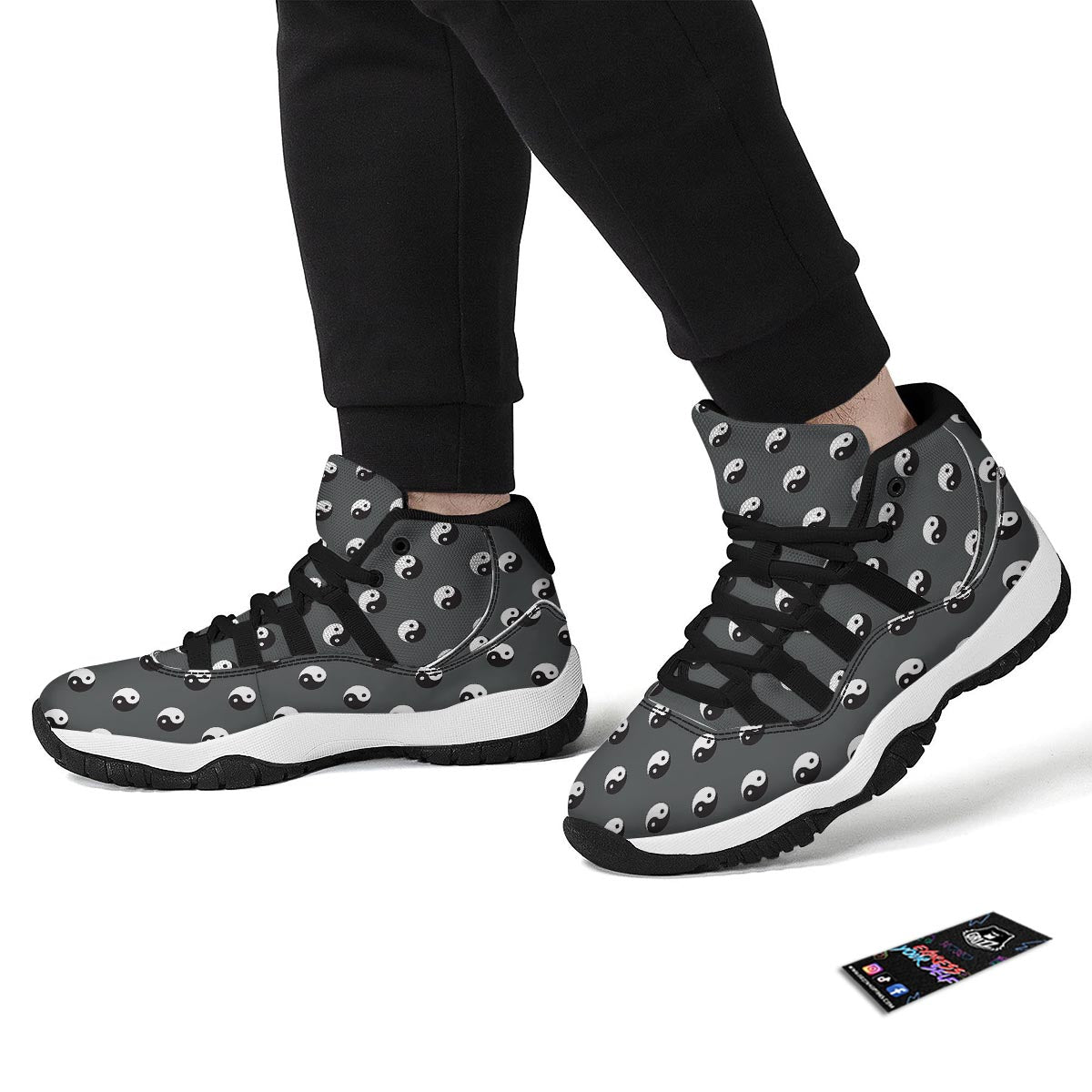 Yin Yang Pattern Print Black Bball Shoes-grizzshop