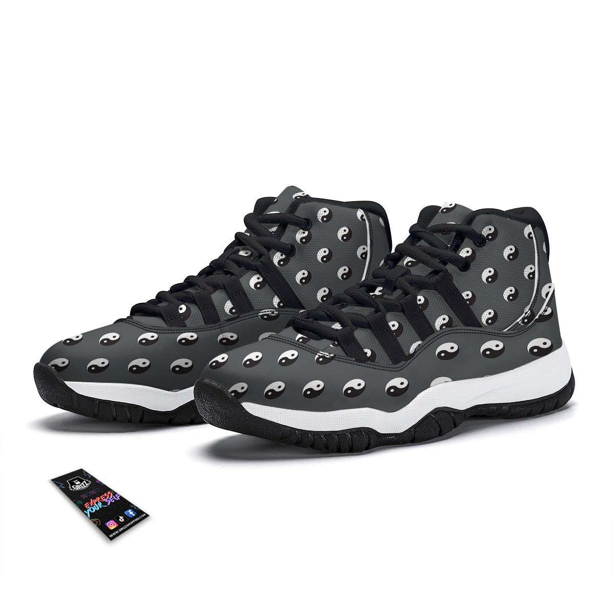 Yin Yang Pattern Print Black Bball Shoes-grizzshop