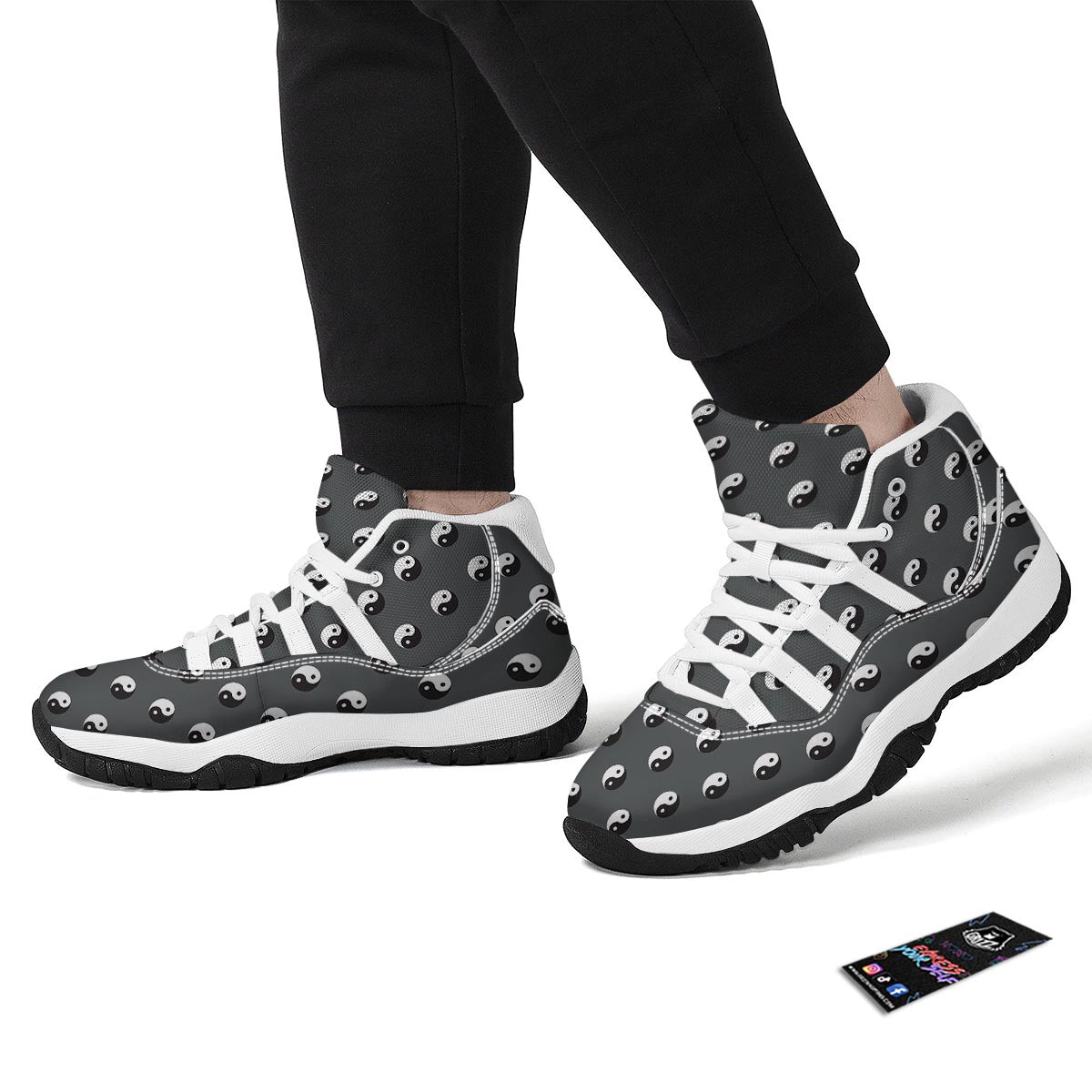 Yin Yang Pattern Print White Bball Shoes-grizzshop