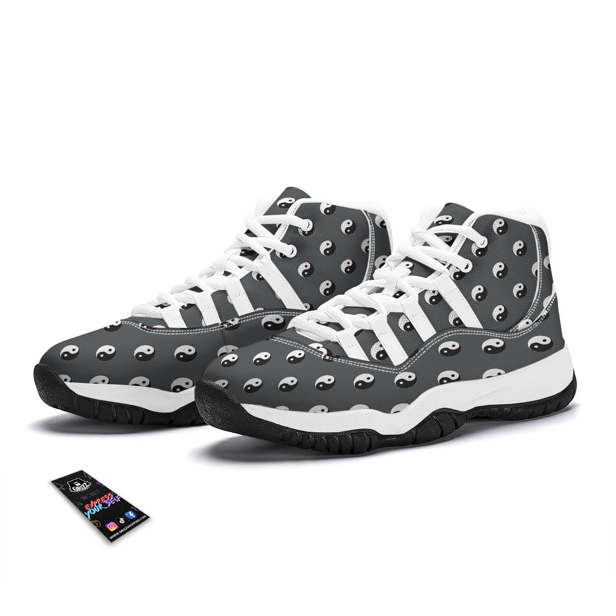 Yin Yang Pattern Print White Bball Shoes-grizzshop