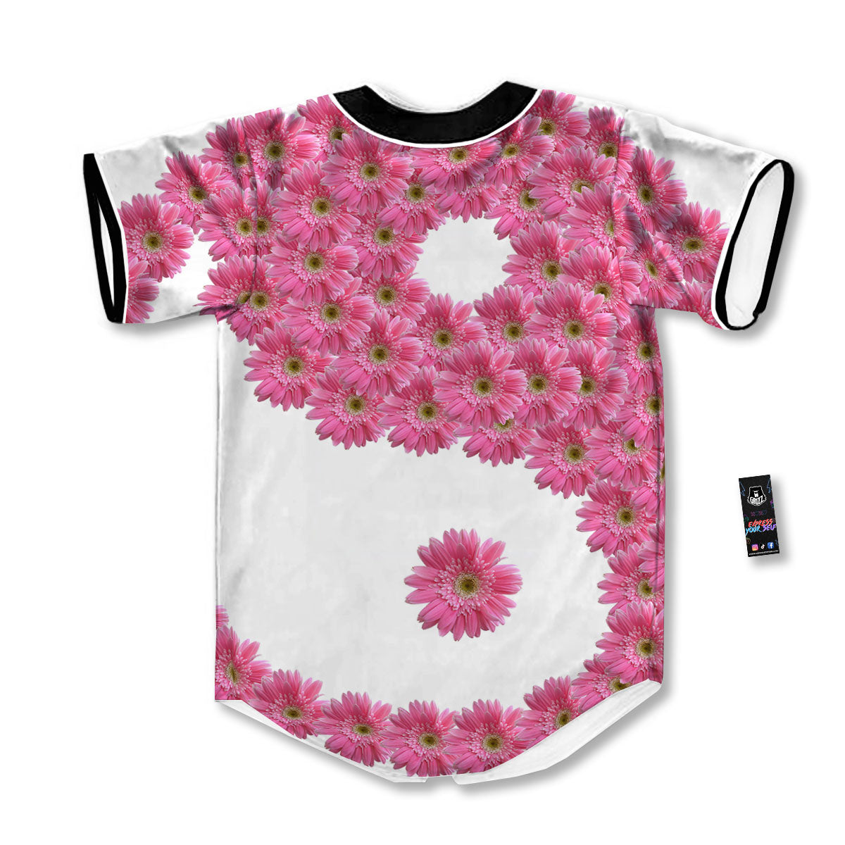 Yin Yang Pink Flowers Print Baseball Jersey-grizzshop