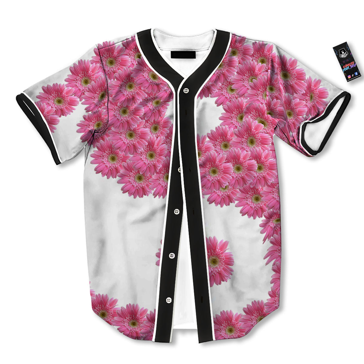 Yin Yang Pink Flowers Print Baseball Jersey-grizzshop
