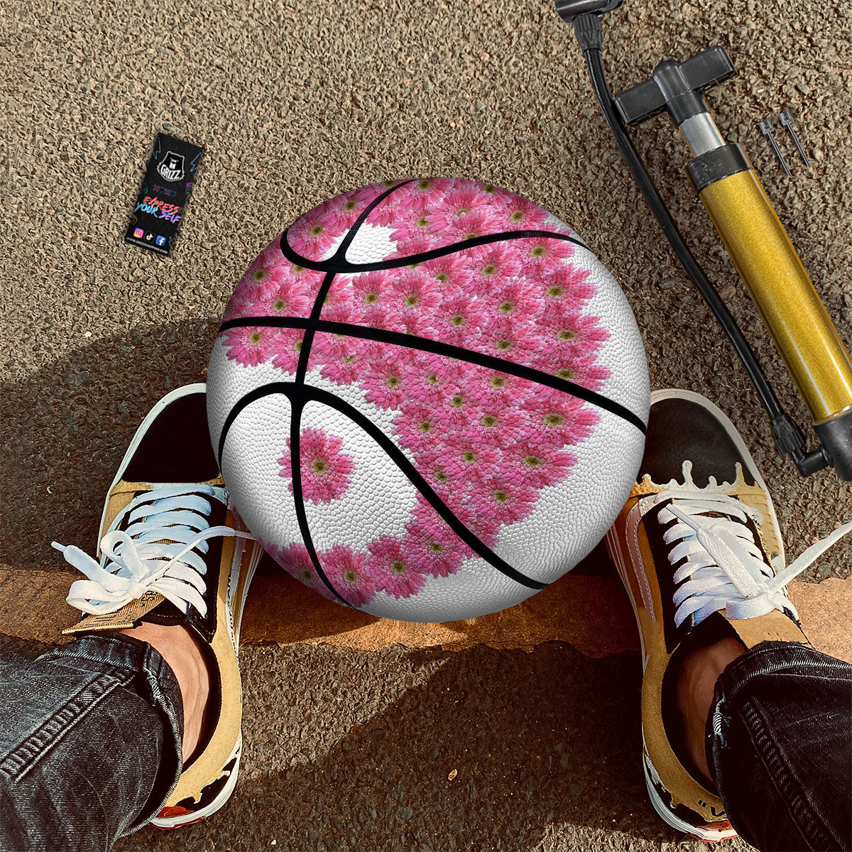 Yin Yang Pink Flowers Print Basketball-grizzshop