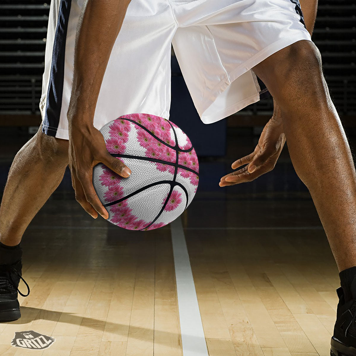 Yin Yang Pink Flowers Print Basketball-grizzshop