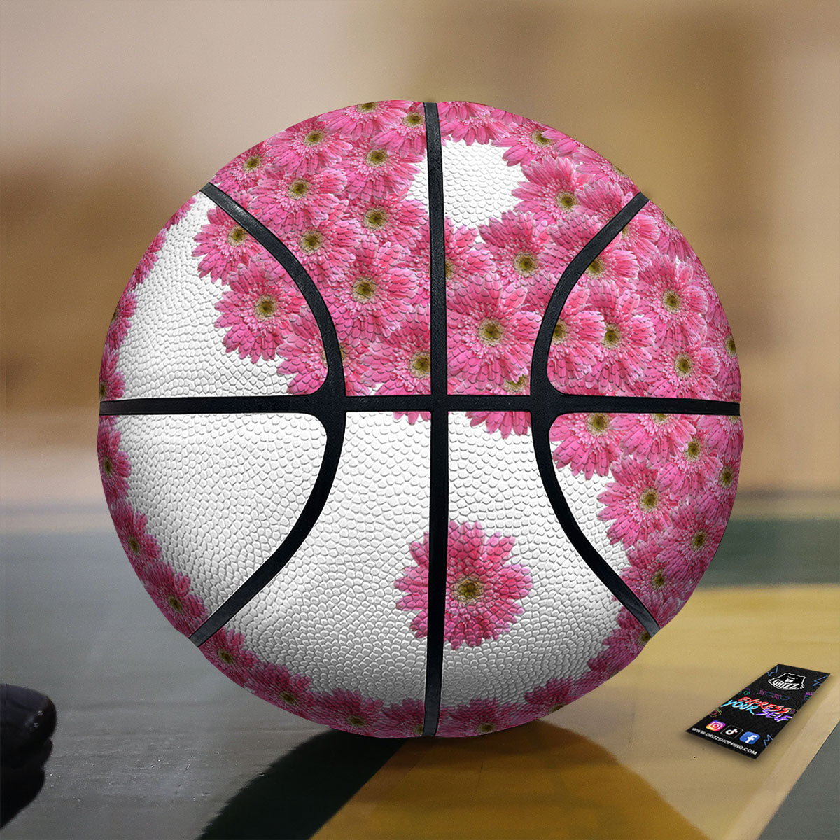 Yin Yang Pink Flowers Print Basketball-grizzshop