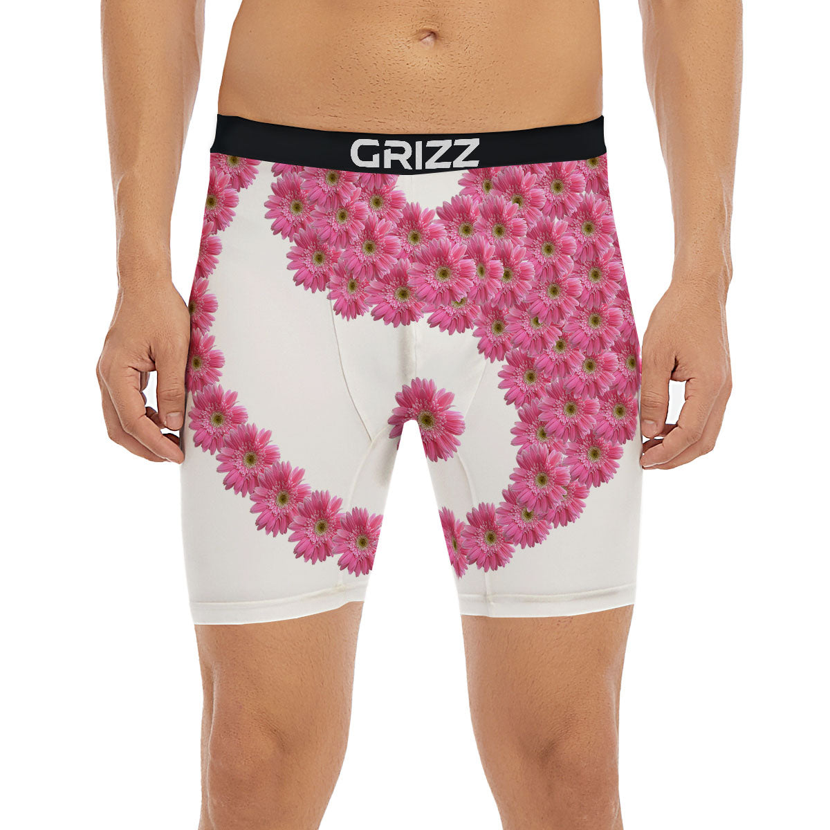 Yin Yang Pink Flowers Print Boxer Briefs-grizzshop
