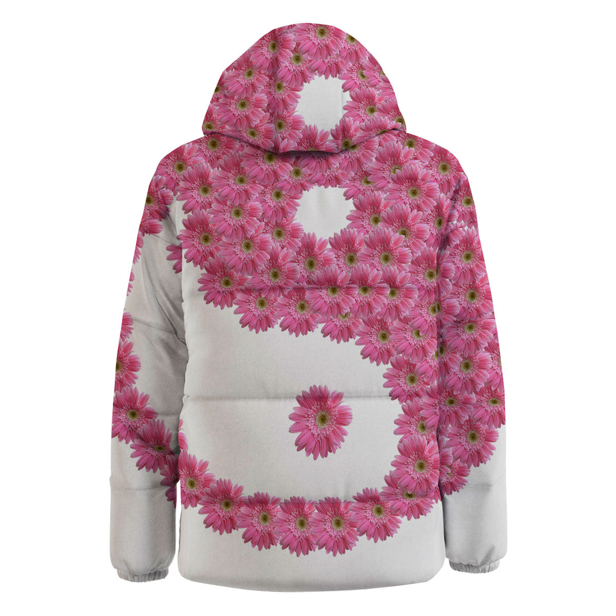 Yin Yang Pink Flowers Print Down Jacket-grizzshop