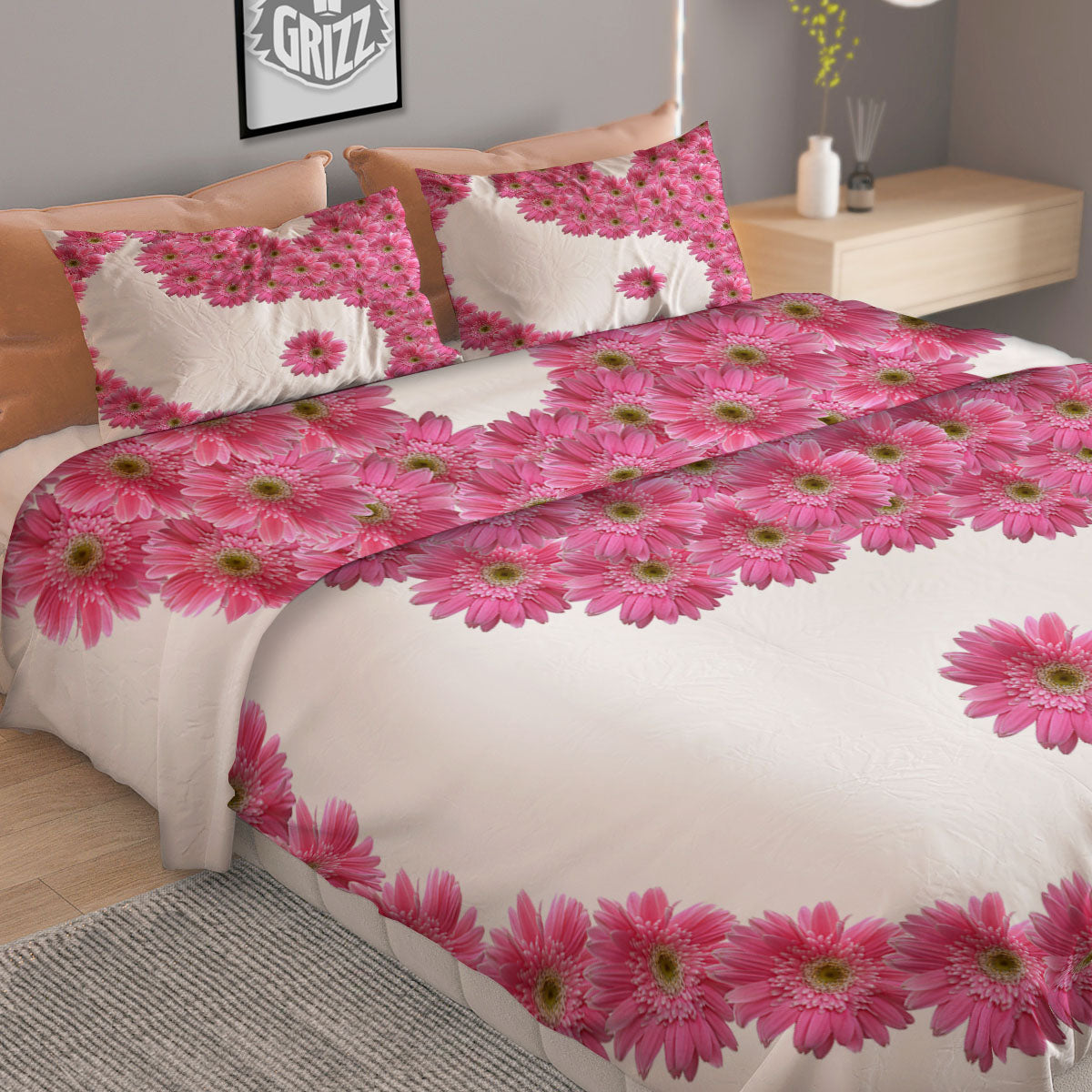 Yin Yang Pink Flowers Print Duvet Cover Bedding Set-grizzshop