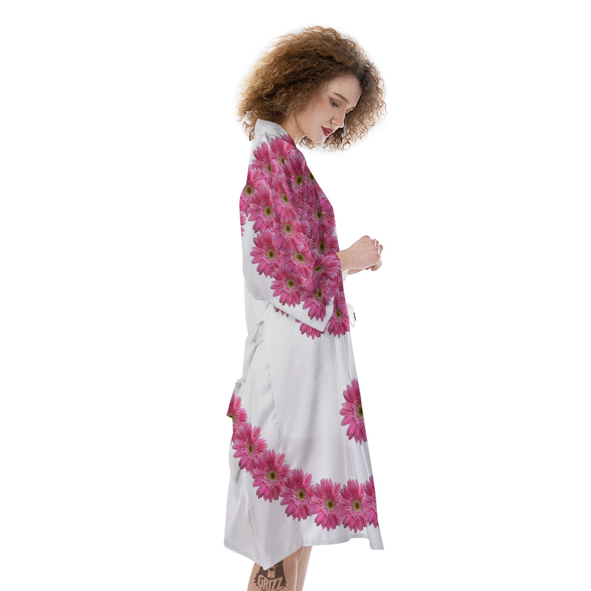 Yin Yang Pink Flowers Print Kimono-grizzshop