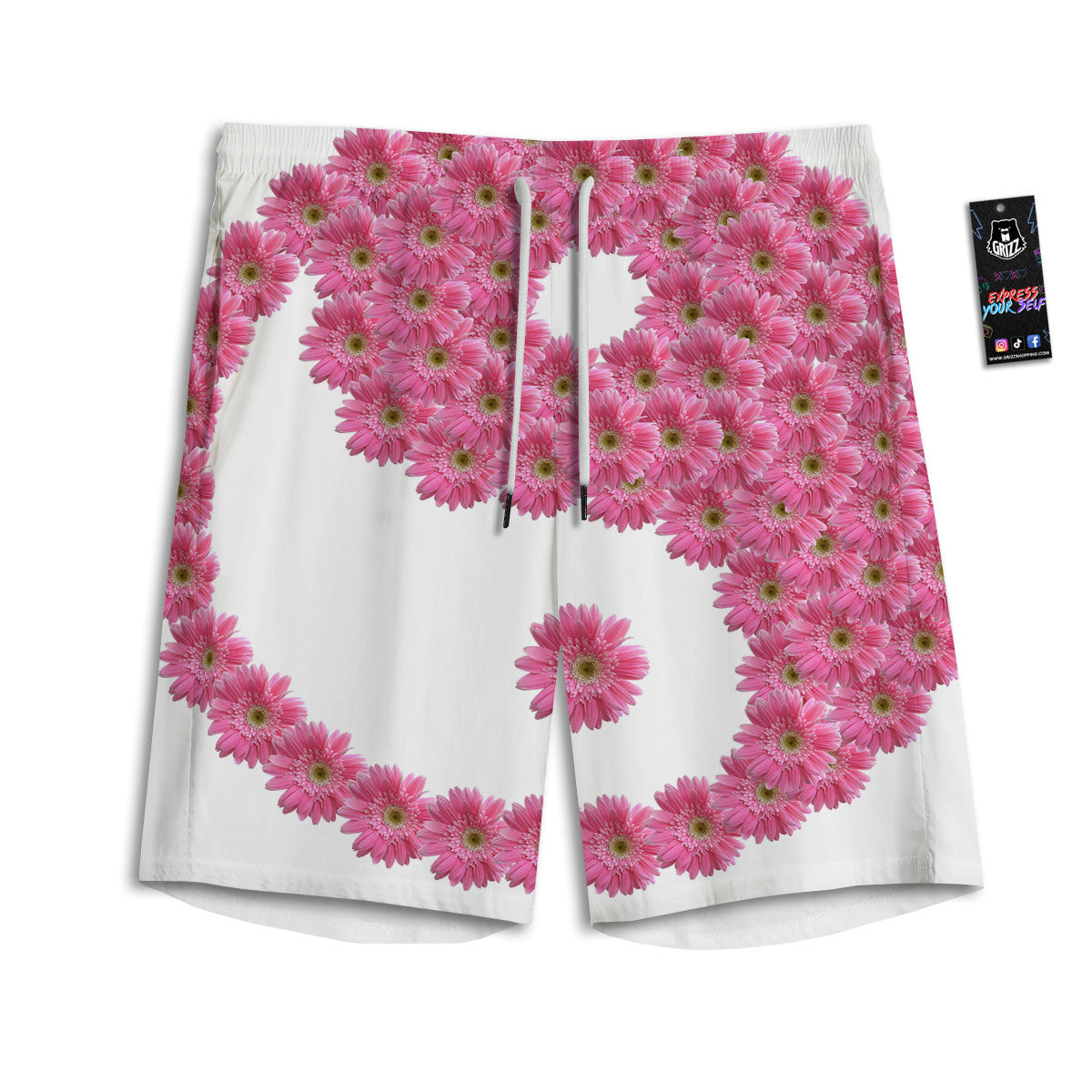 Yin Yang Pink Flowers Print Men's Athletic Shorts-grizzshop