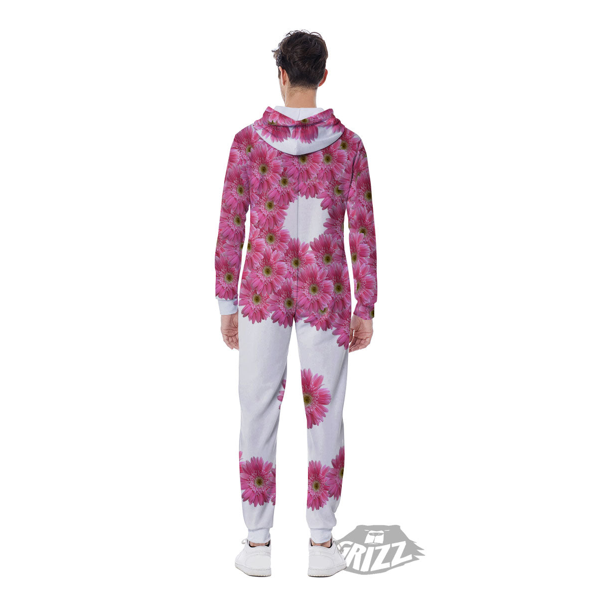 Yin Yang Pink Flowers Print Men's Jumpsuit-grizzshop