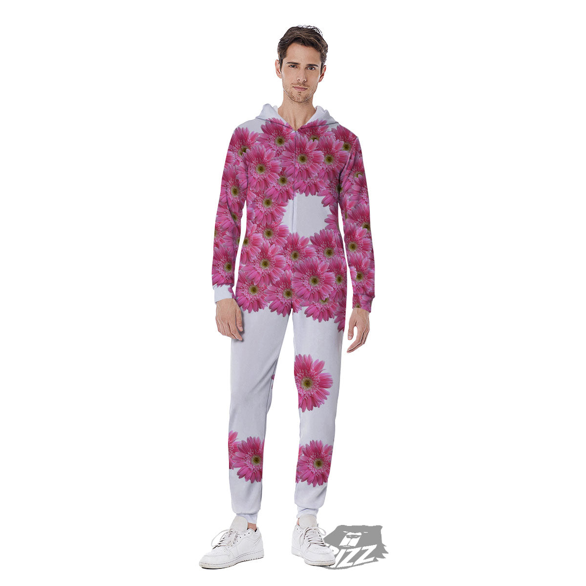 Yin Yang Pink Flowers Print Men's Jumpsuit-grizzshop