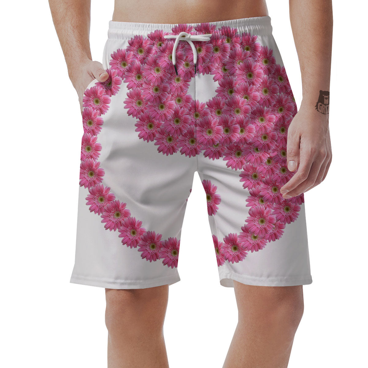 Yin Yang Pink Flowers Print Men's Shorts-grizzshop