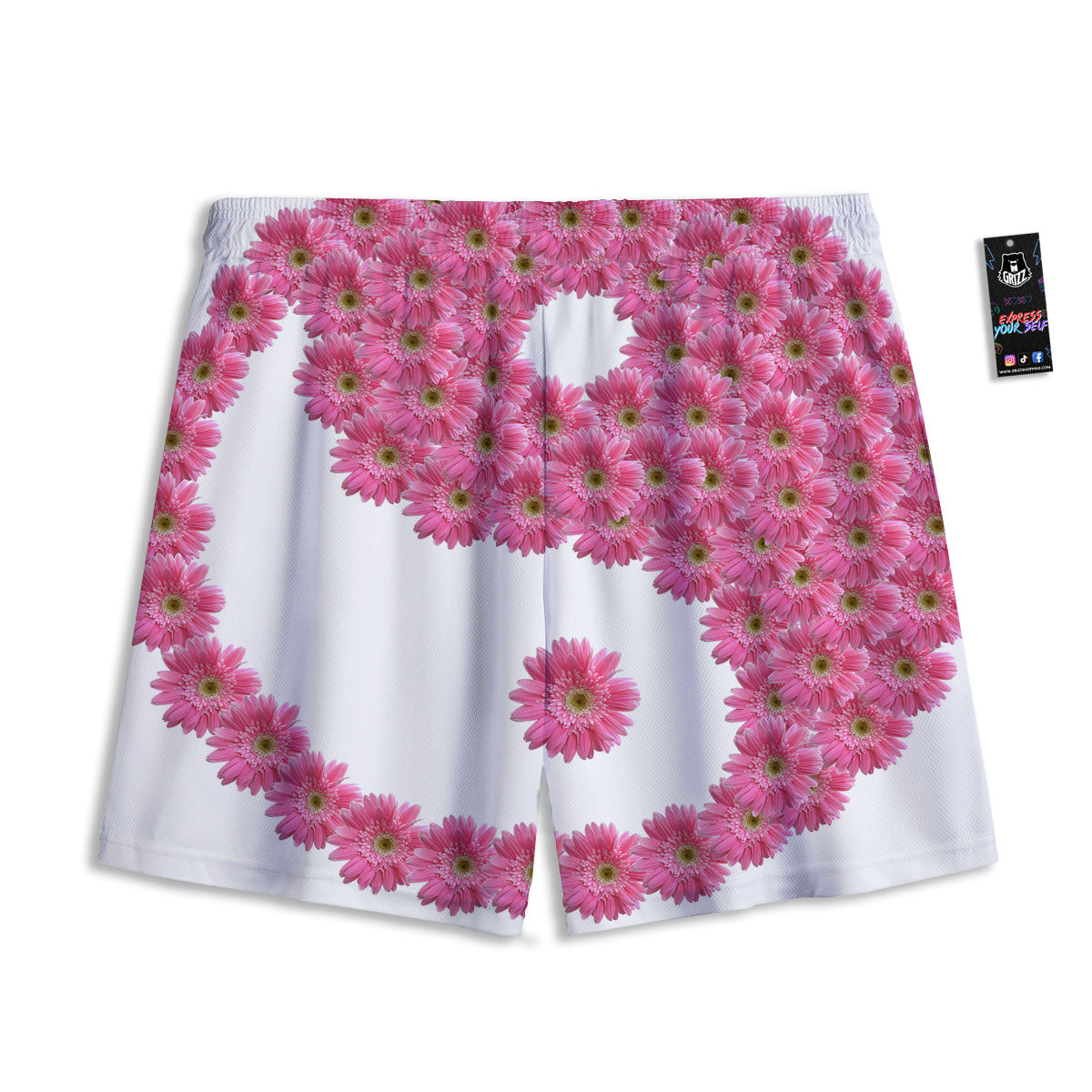 Yin Yang Pink Flowers Print Mesh Shorts-grizzshop