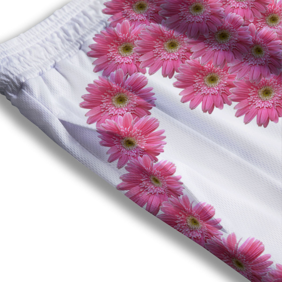 Yin Yang Pink Flowers Print Mesh Shorts-grizzshop