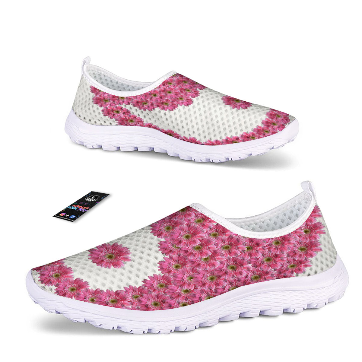 Yin Yang Pink Flowers Print Nurse Shoes-grizzshop