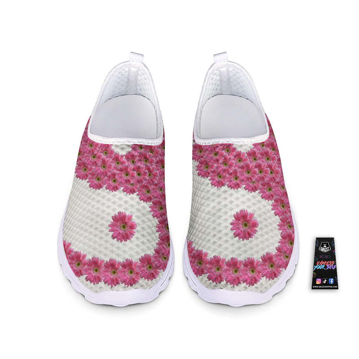 Yin Yang Pink Flowers Print Nurse Shoes-grizzshop