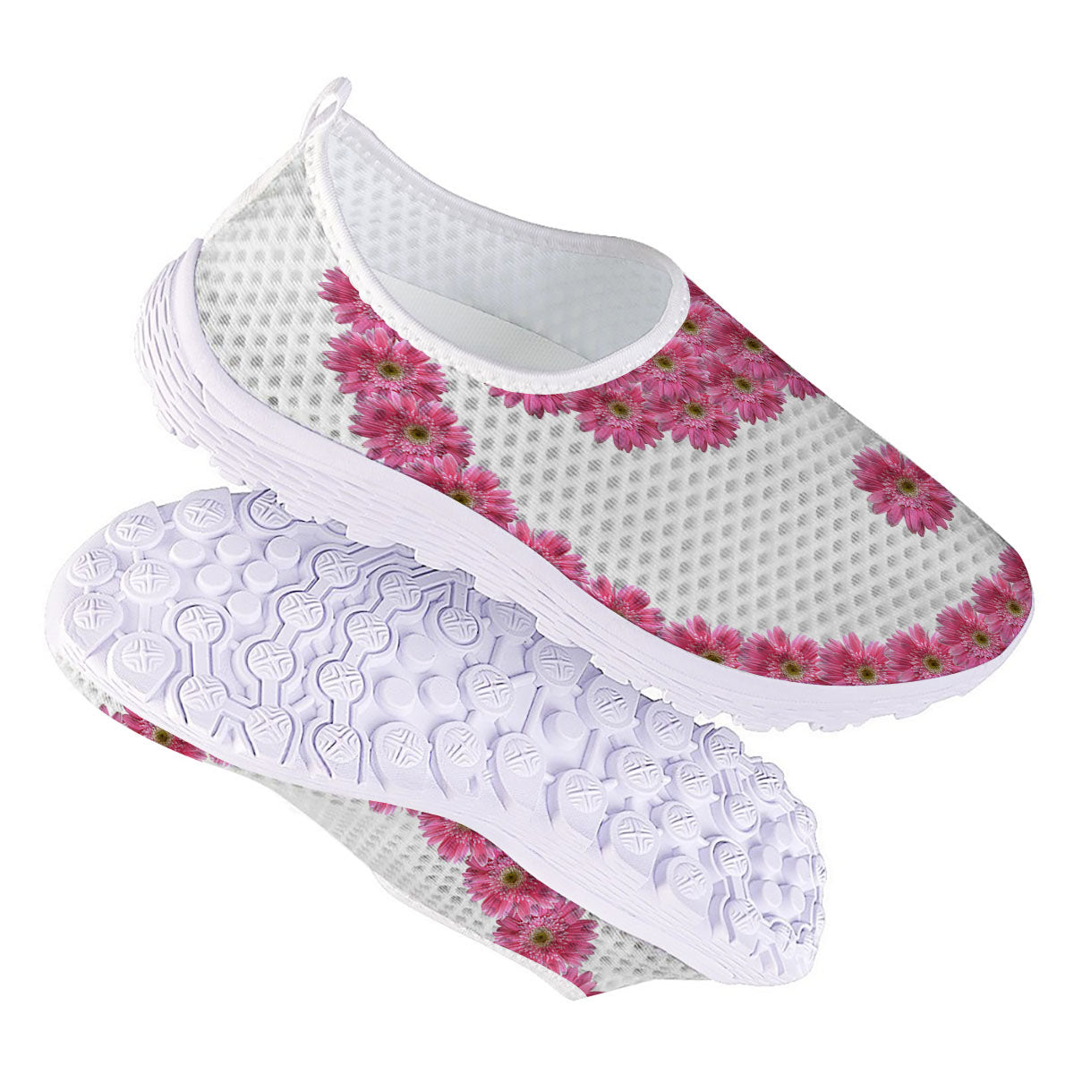 Yin Yang Pink Flowers Print Nurse Shoes-grizzshop