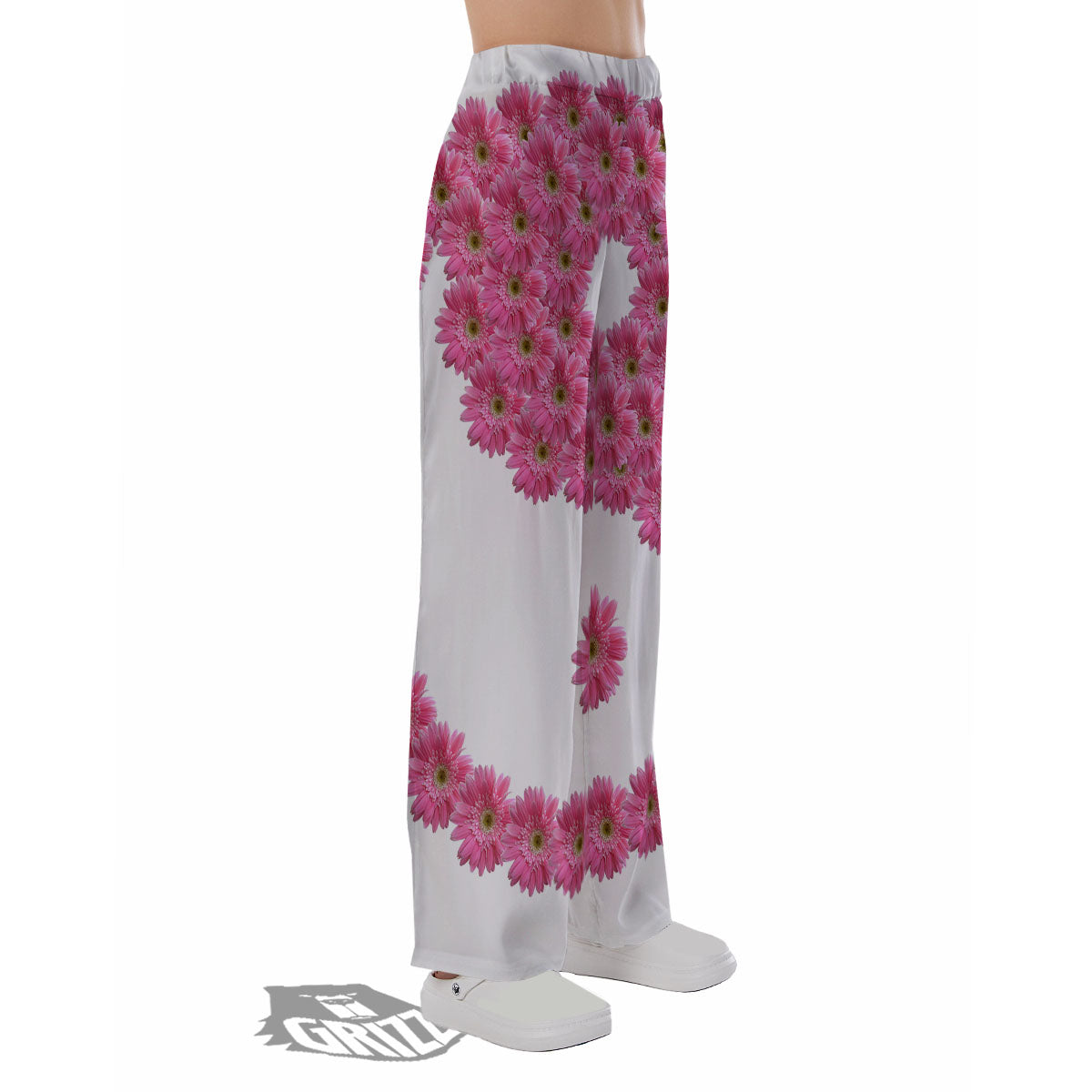 Yin Yang Pink Flowers Print Pajama Pants-grizzshop