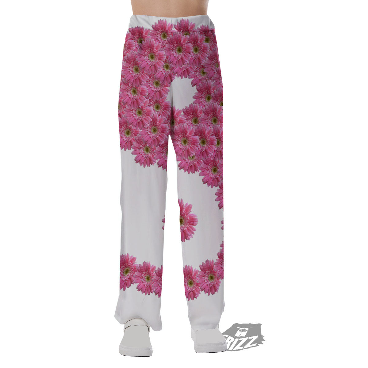 Yin Yang Pink Flowers Print Pajama Pants-grizzshop