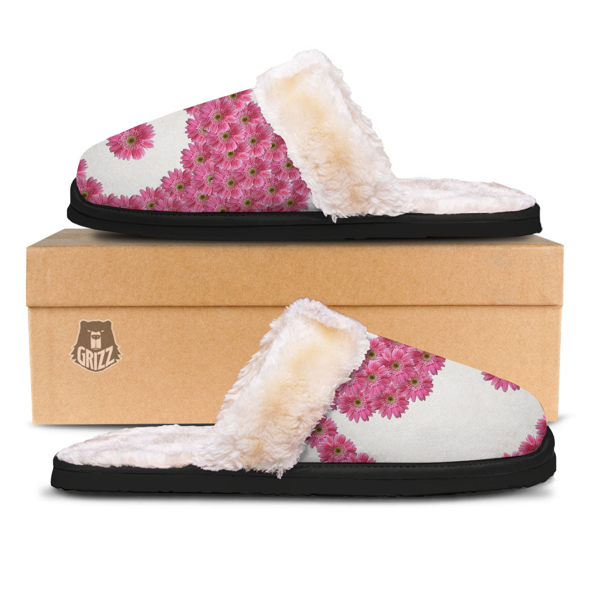 Yin Yang Pink Flowers Print Slippers-grizzshop