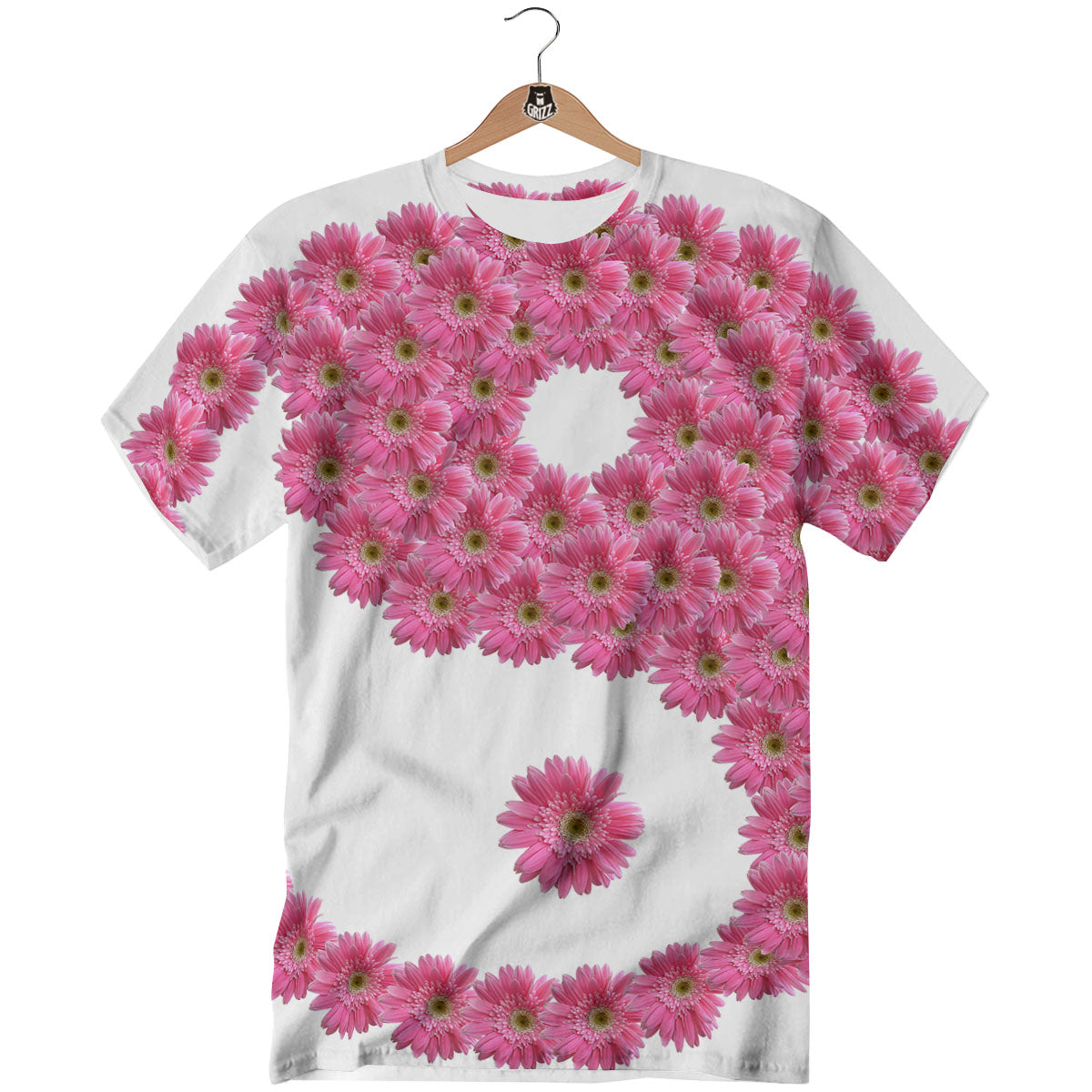 Yin Yang Pink Flowers Print T-Shirt-grizzshop