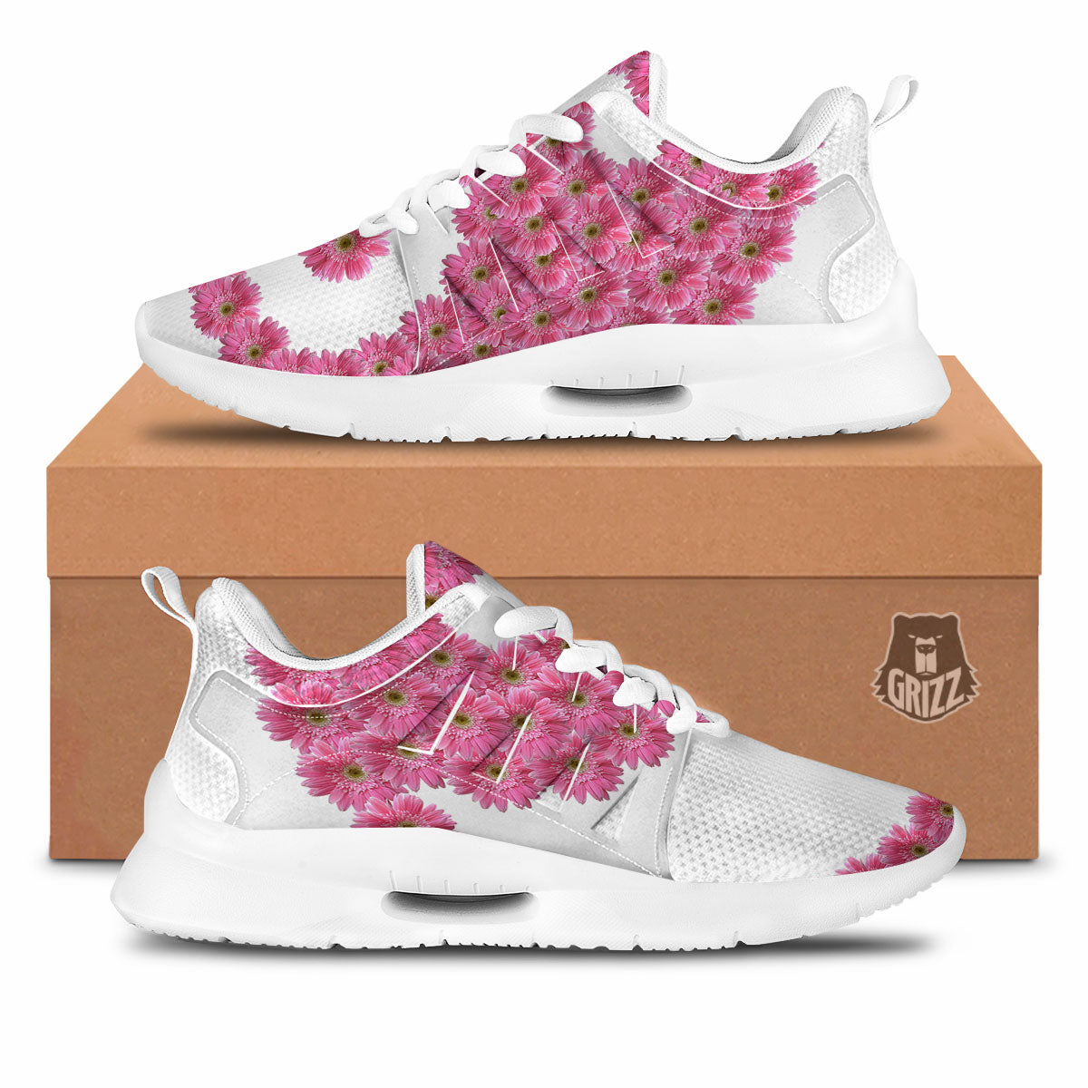 Yin Yang Pink Flowers Print Tennis Shoes-grizzshop