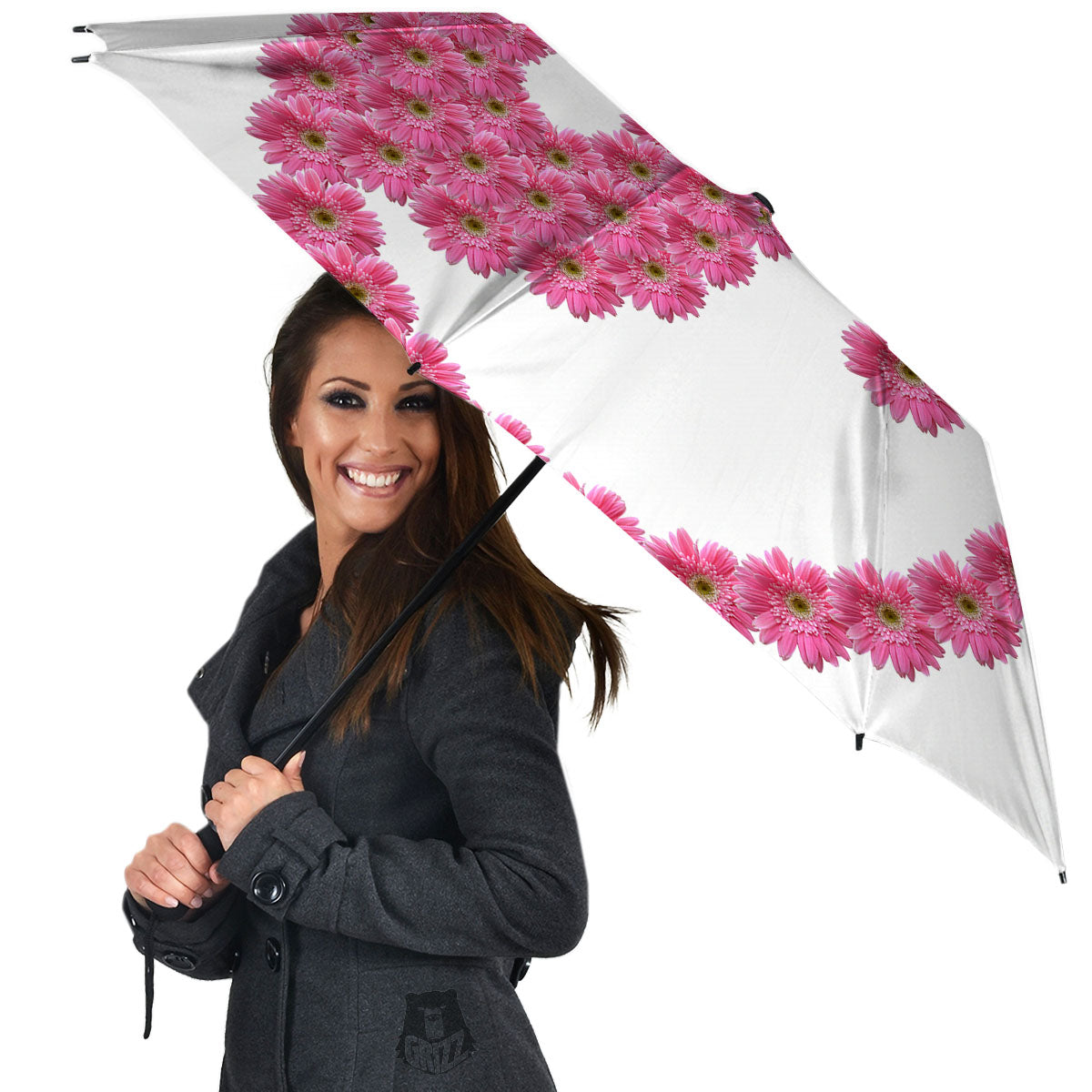 Yin Yang Pink Flowers Print Umbrella-grizzshop