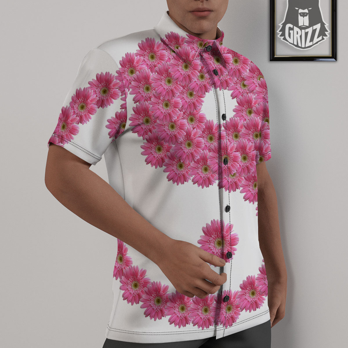 Yin Yang Pink Flowers Print Untucked Shirts-grizzshop