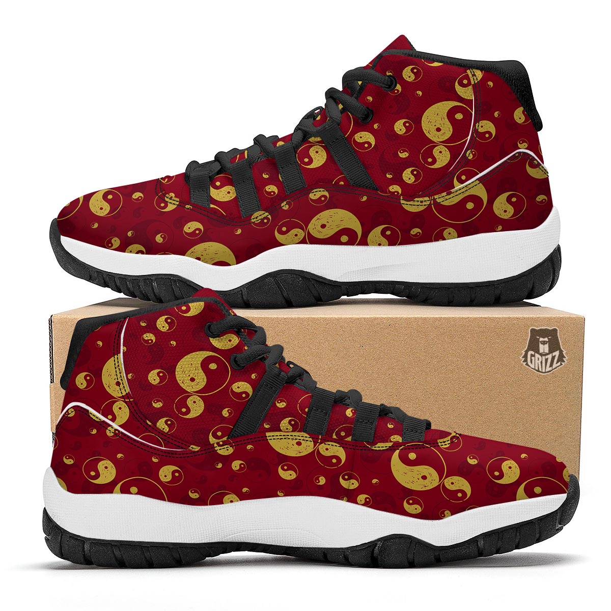Yin Yang Red Pattern Print Black Bball Shoes-grizzshop