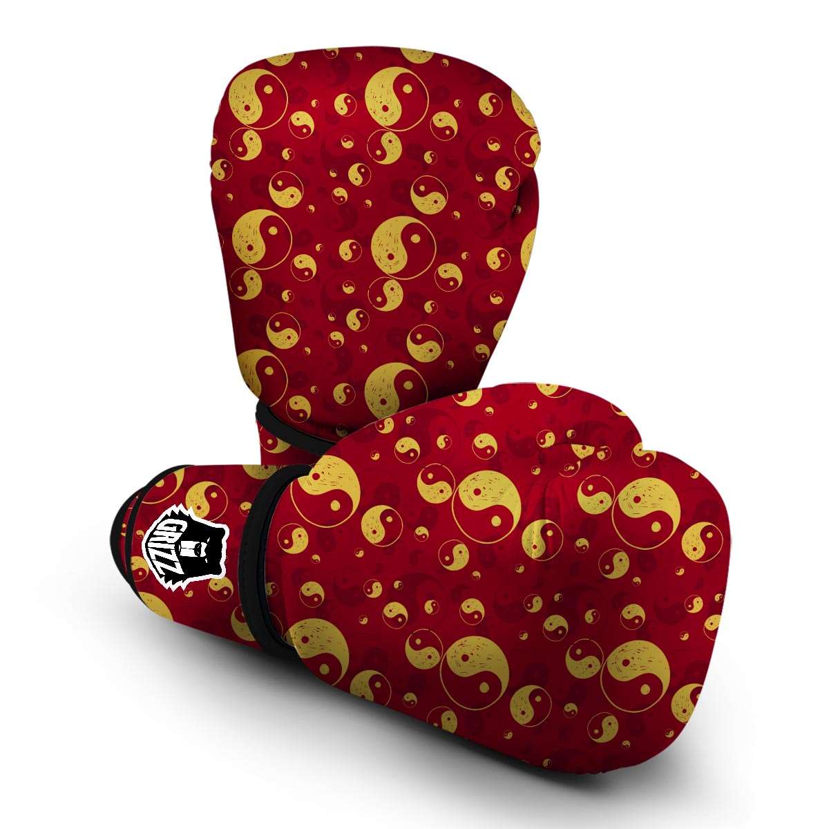 Yin Yang Red Pattern Print Boxing Gloves-grizzshop