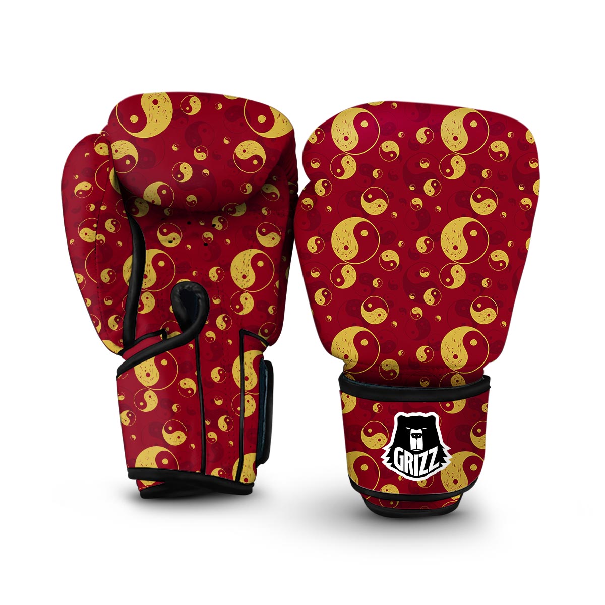 Yin Yang Red Pattern Print Boxing Gloves-grizzshop