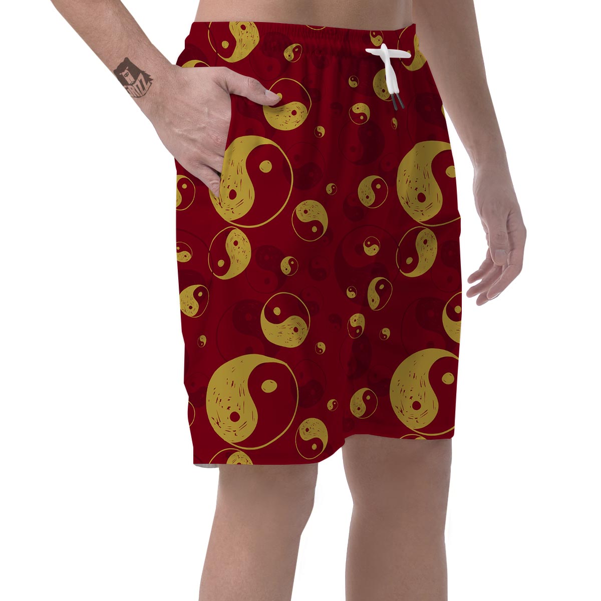 Yin Yang Red Pattern Print Men's Shorts-grizzshop