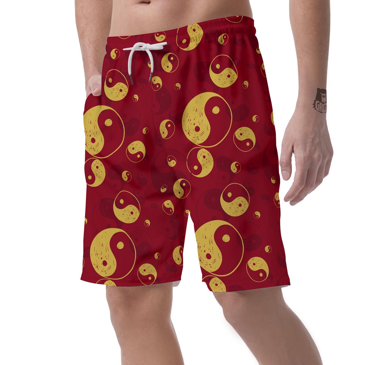 Yin Yang Red Pattern Print Men's Shorts-grizzshop