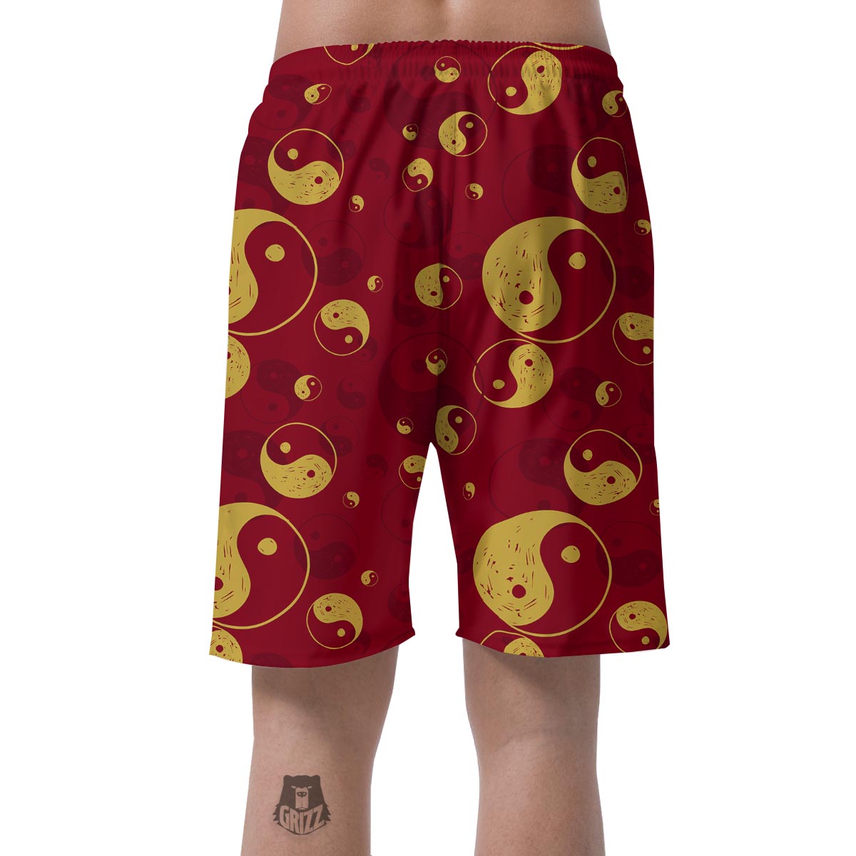 Yin Yang Red Pattern Print Men's Shorts-grizzshop