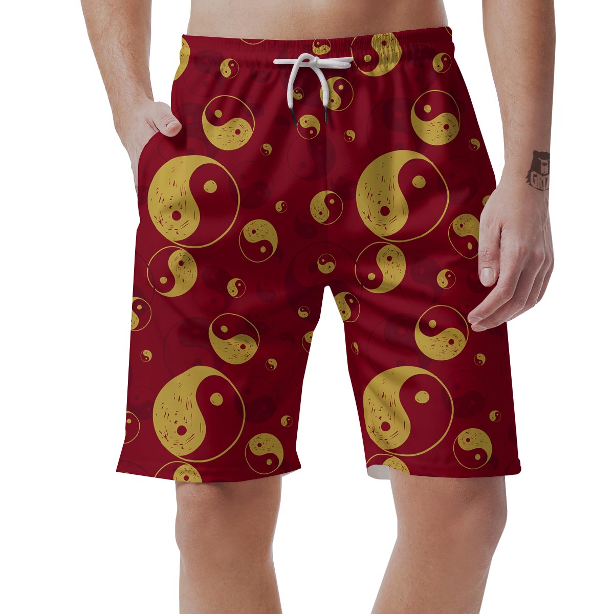 Yin Yang Red Pattern Print Men's Shorts-grizzshop