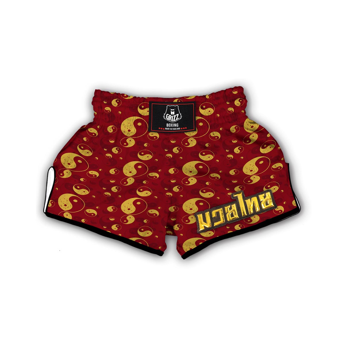 Yin Yang Red Pattern Print Muay Thai Boxing Shorts-grizzshop