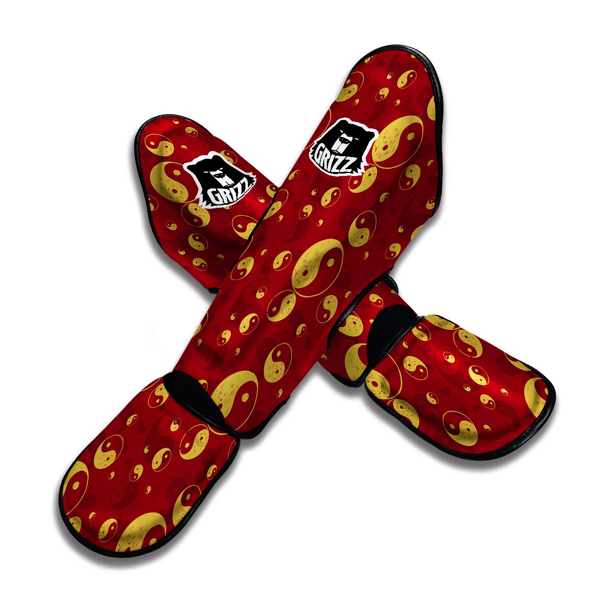 Yin Yang Red Pattern Print Muay Thai Shin Guards-grizzshop