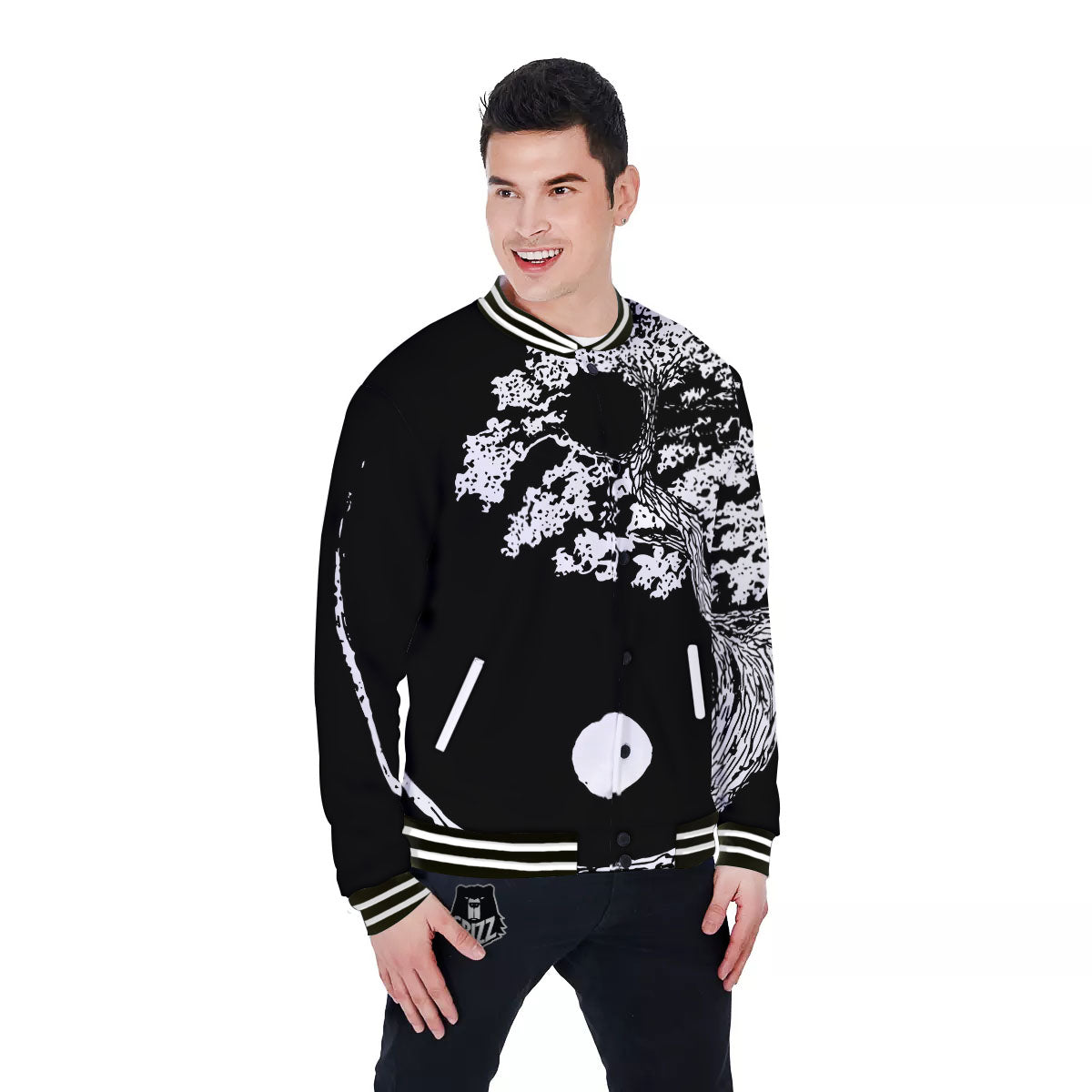 Yin Yang Roots Print Baseball Jacket-grizzshop