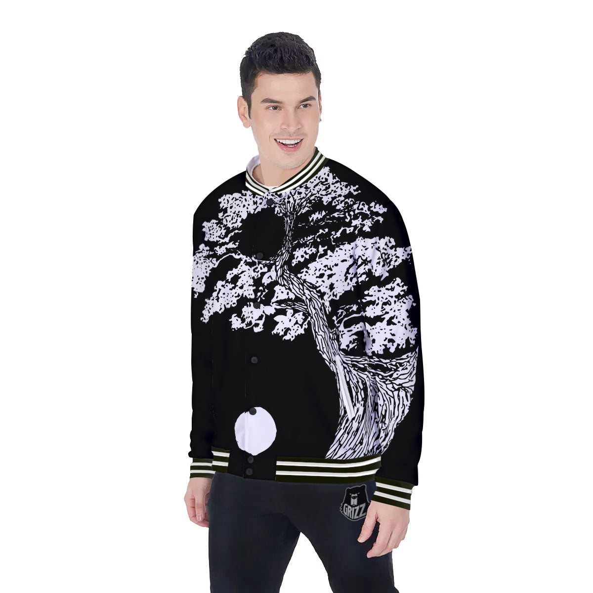 Yin Yang Roots Print Baseball Jacket-grizzshop