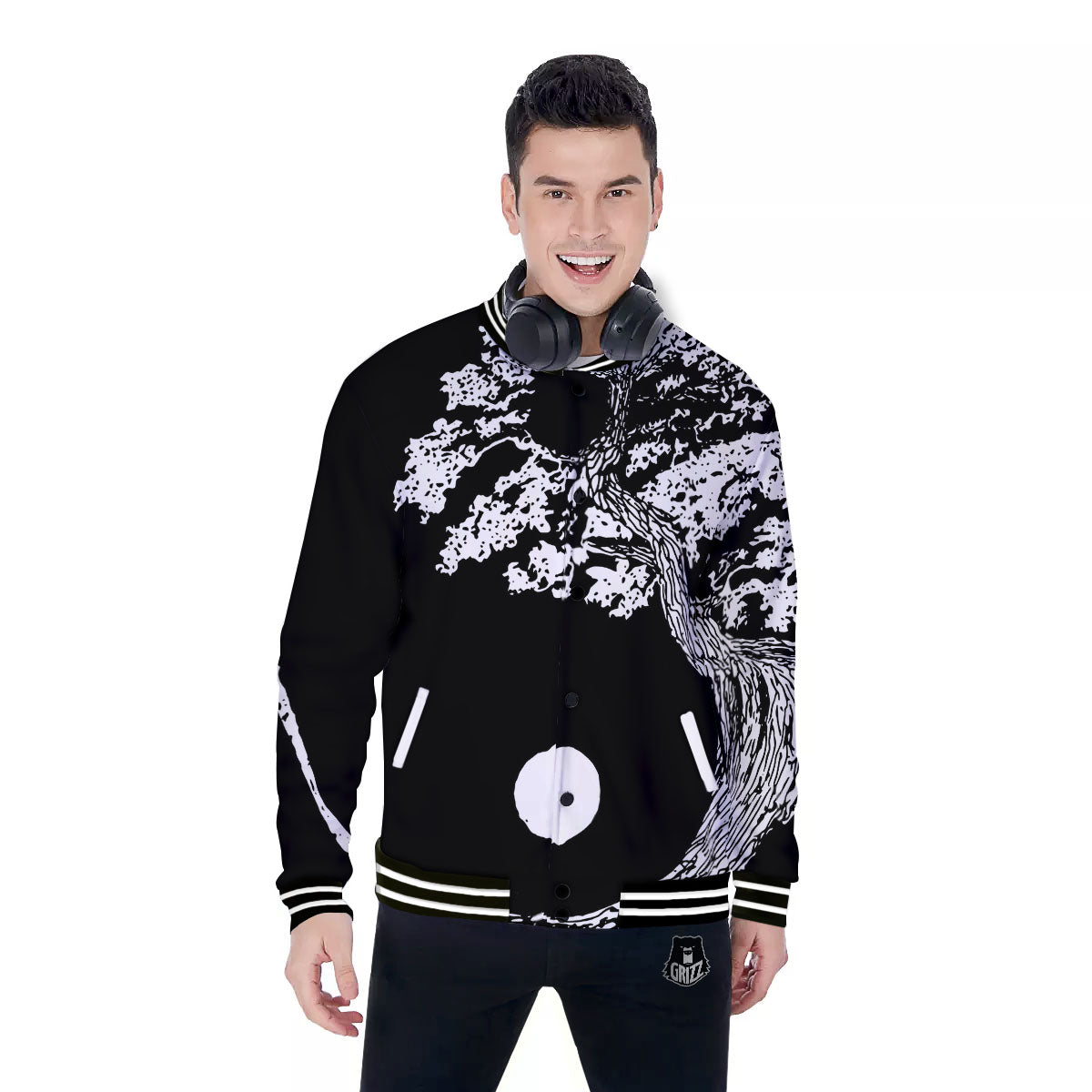 Yin Yang Roots Print Baseball Jacket-grizzshop