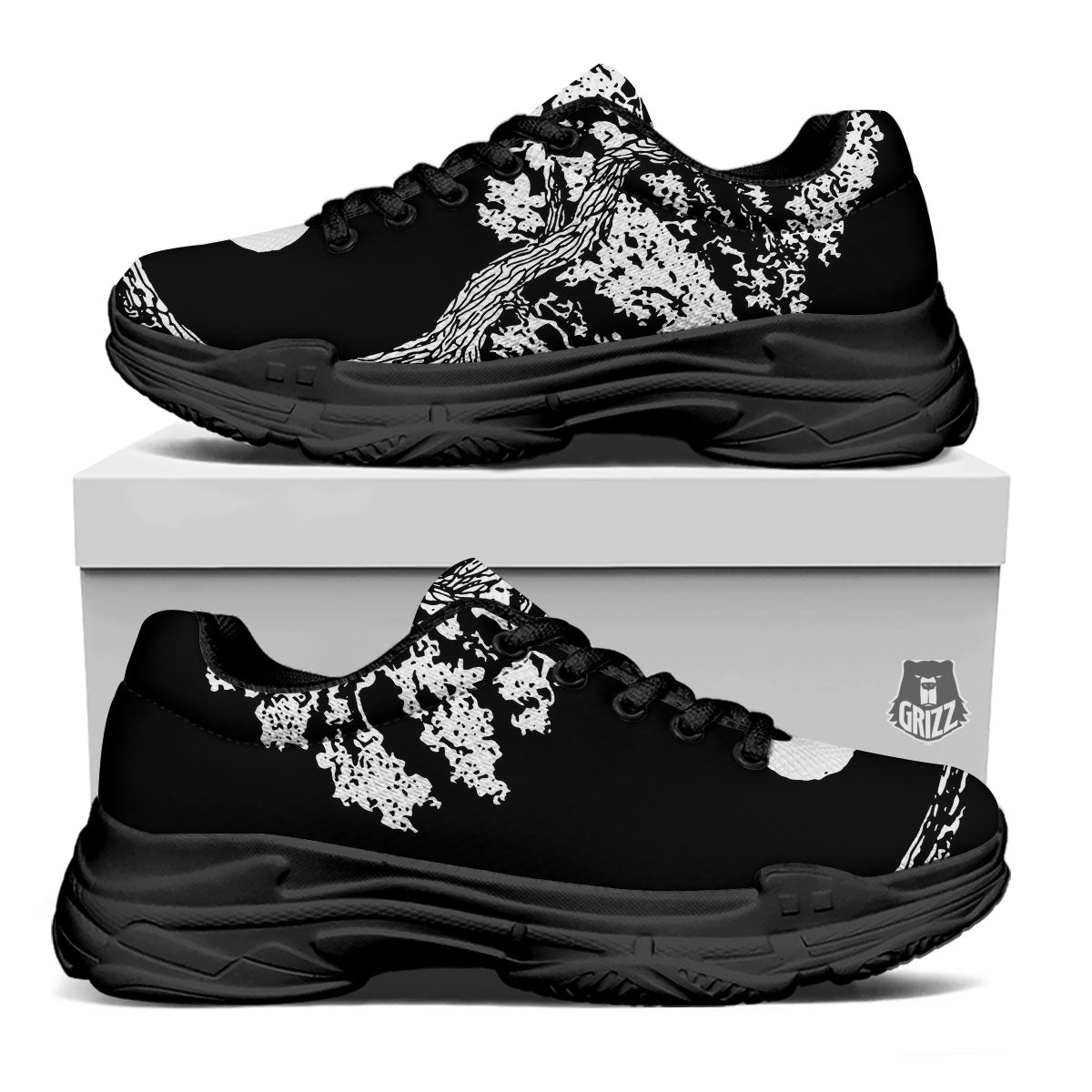 Yin Yang Roots Print Black Chunky Shoes-grizzshop
