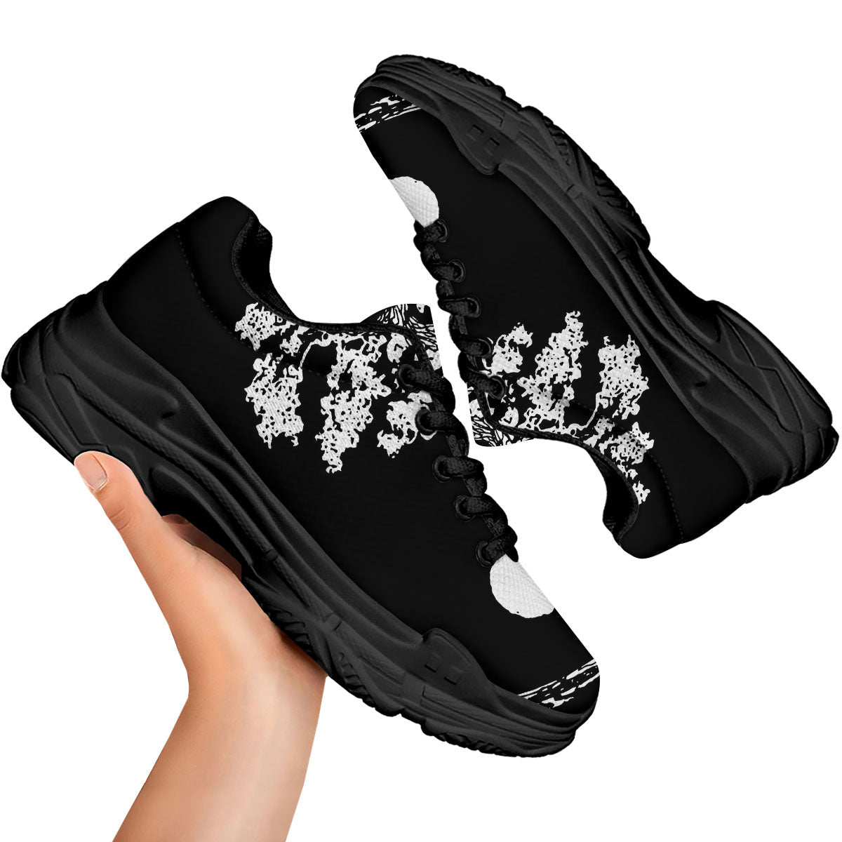 Yin Yang Roots Print Black Chunky Shoes-grizzshop