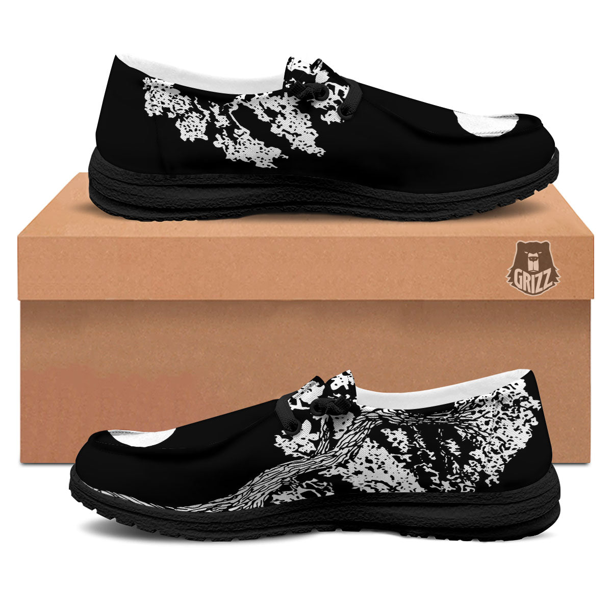 Yin Yang Roots Print Black Loafers-grizzshop