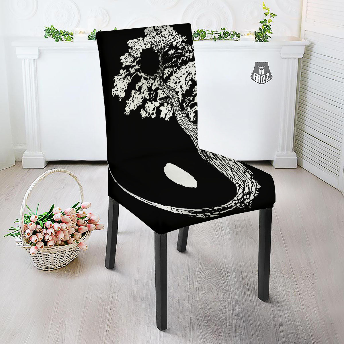 Yin Yang Roots Print Dining Chair Slipcover-grizzshop