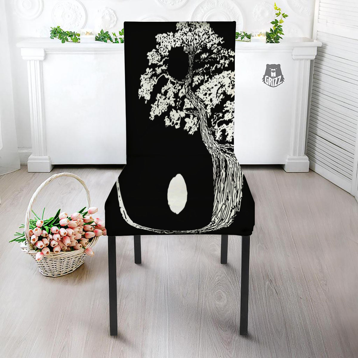 Yin Yang Roots Print Dining Chair Slipcover-grizzshop